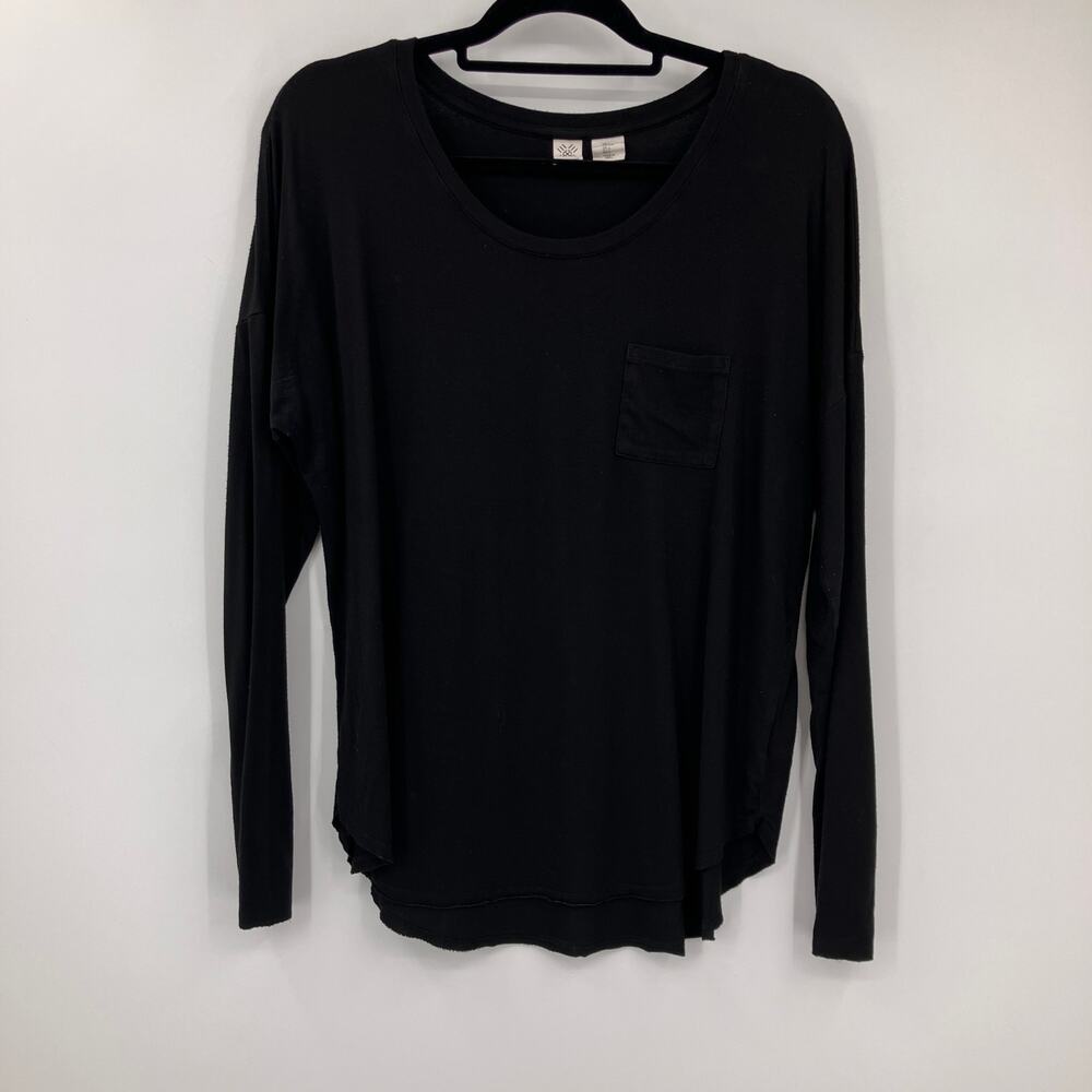 Artisanony Black Layering Chest Pocket Lightweight Long Sleeve Crew Neck Shirt